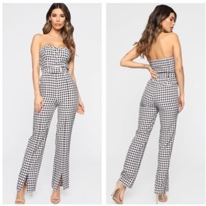 Gingham Black and White Strapless Jumpsuit